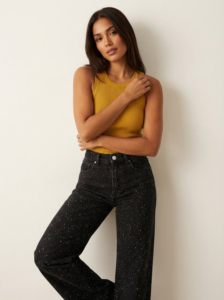 Dames High Waist Rechte Glitter Jeans