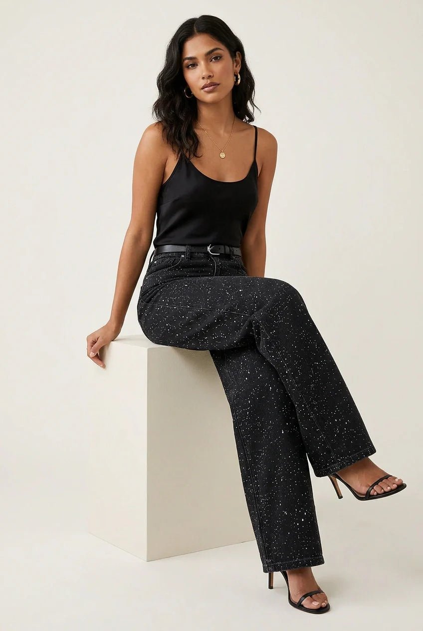 Dames High Waist Rechte Glitter Jeans