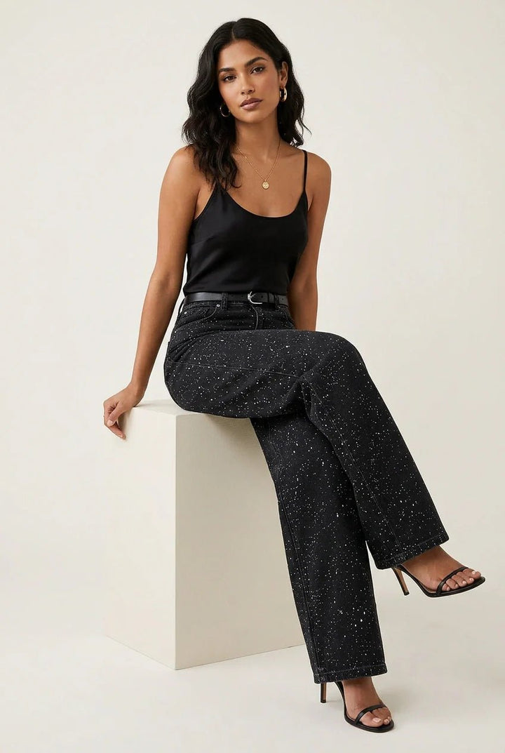 Dames High Waist Rechte Glitter Jeans