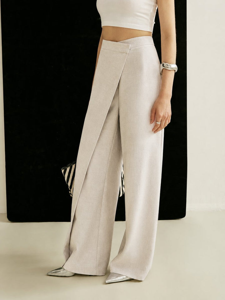 Dames Hoge Taille Asymmetrische Wikkel Wide Leg Pants