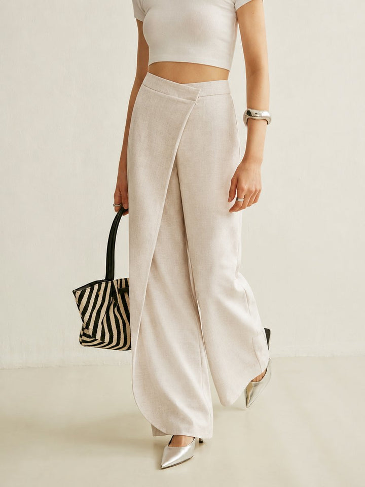 Dames Hoge Taille Asymmetrische Wikkel Wide Leg Pants