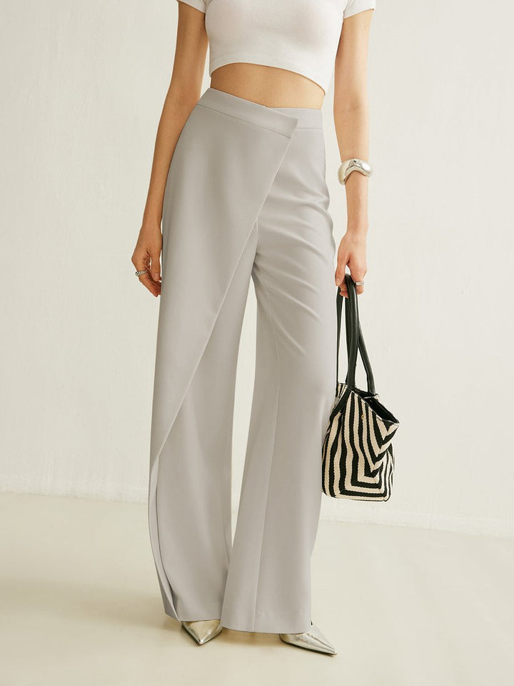 Dames Hoge Taille Asymmetrische Wikkel Wide Leg Pants - Grijs