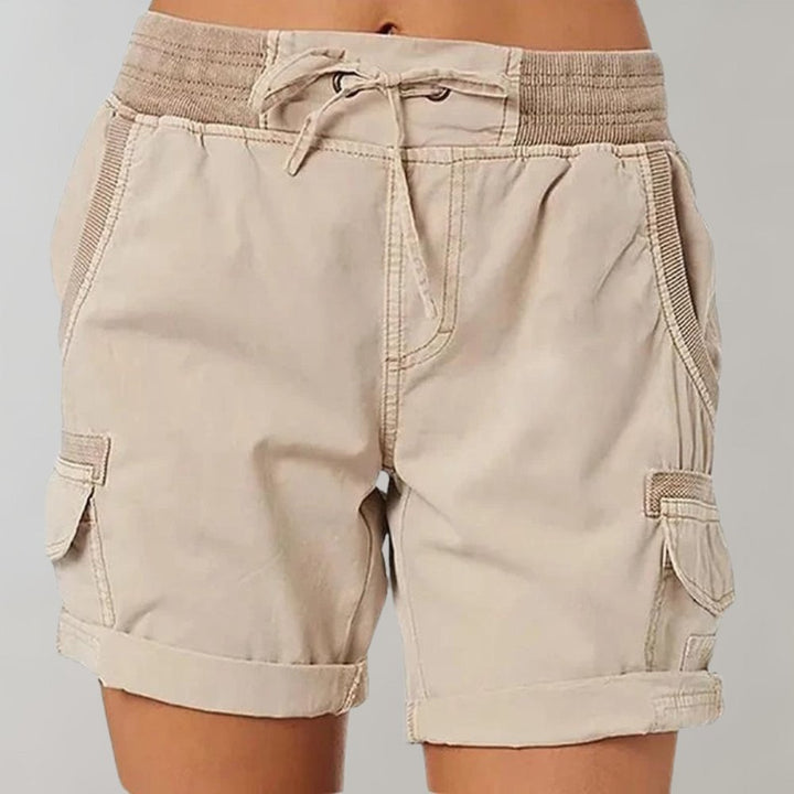 Dames Hoge Taille Cargo Shorts met Trekkoord - Beige