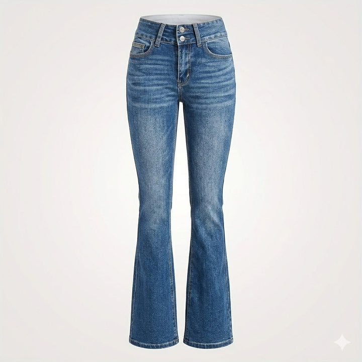 Dames Hoge Taille Flared Denim Jeans Sculpted Fit