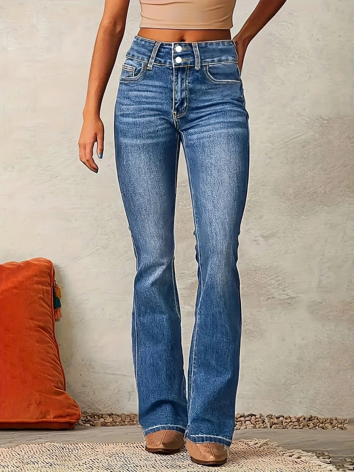 Dames Hoge Taille Flared Denim Jeans Sculpted Fit