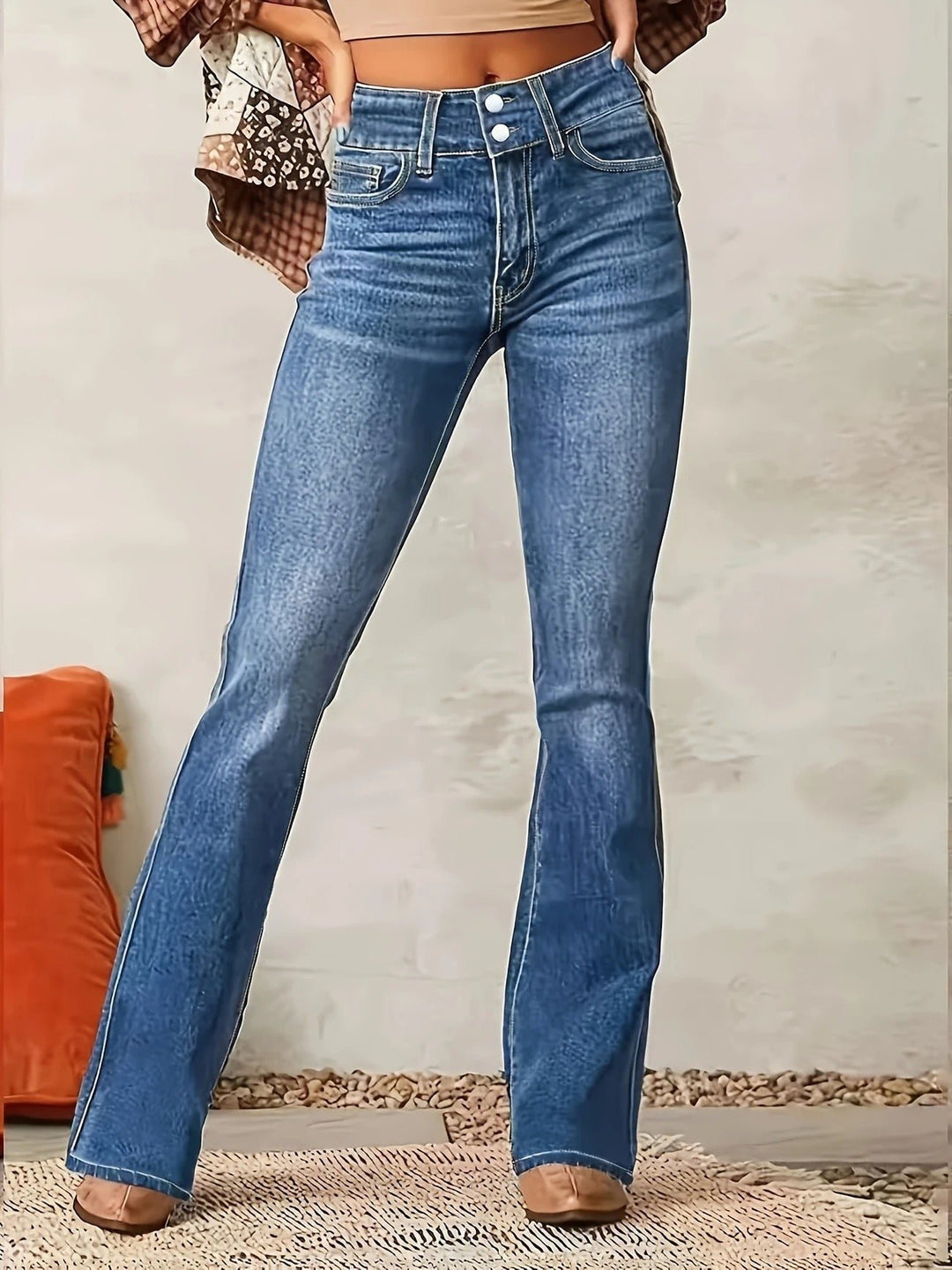 Dames Hoge Taille Flared Denim Jeans Sculpted Fit