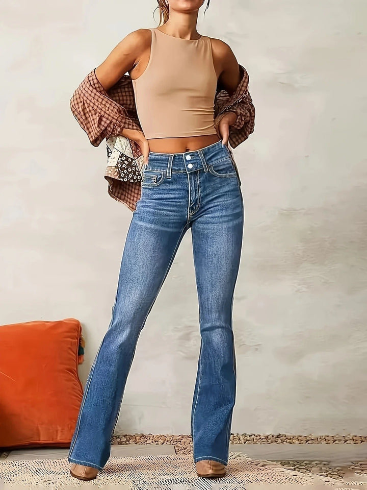 Dames Hoge Taille Flared Denim Jeans Sculpted Fit