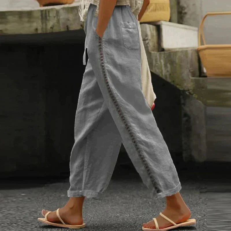 Dames Hoge Taille Linnen Look Toelopende Broek - Gray