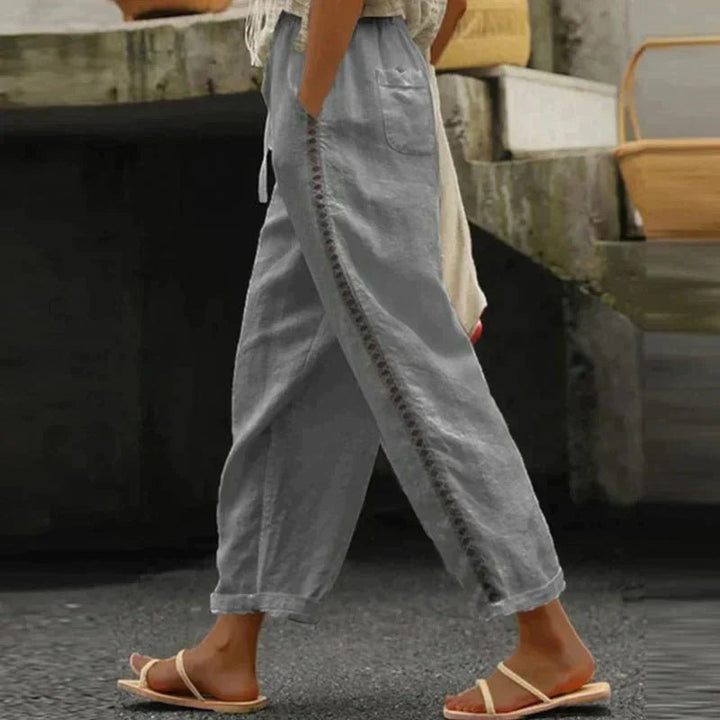 Dames Hoge Taille Linnen Look Toelopende Broek - Gray