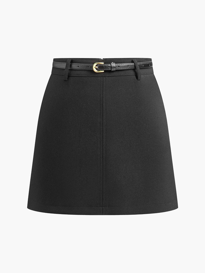 Dames Hoge Taille Mini Rok met Riem Gestructureerd Geweven