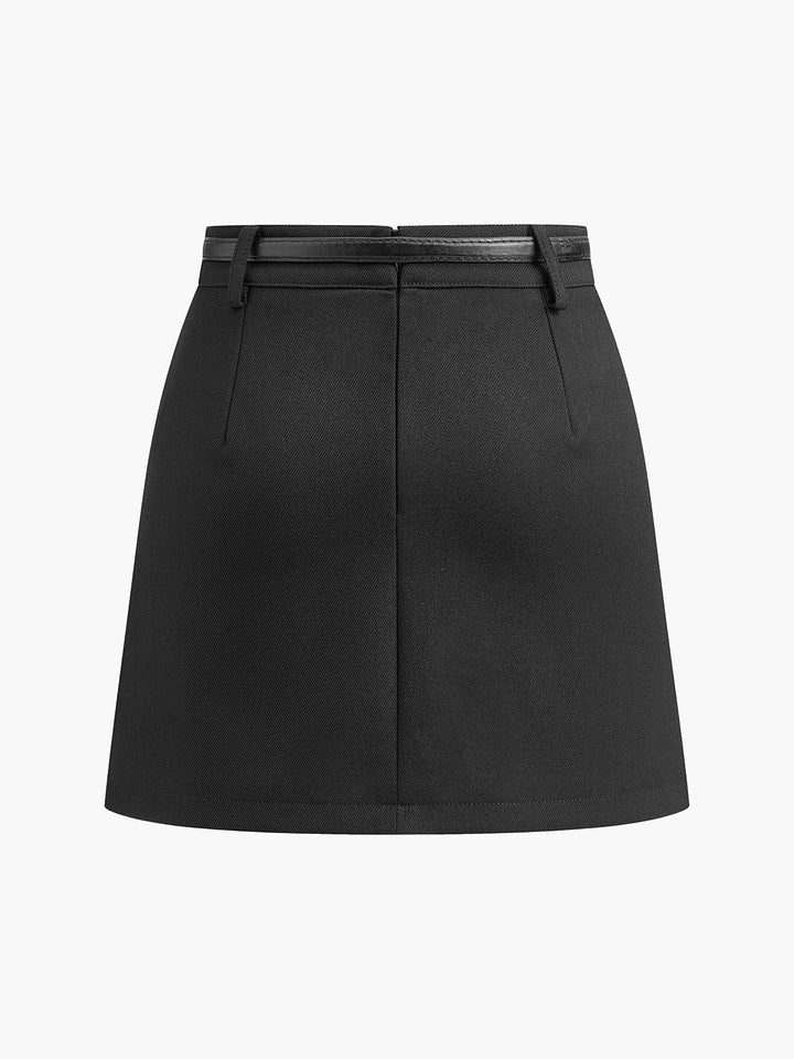 Dames Hoge Taille Mini Rok met Riem Gestructureerd Geweven