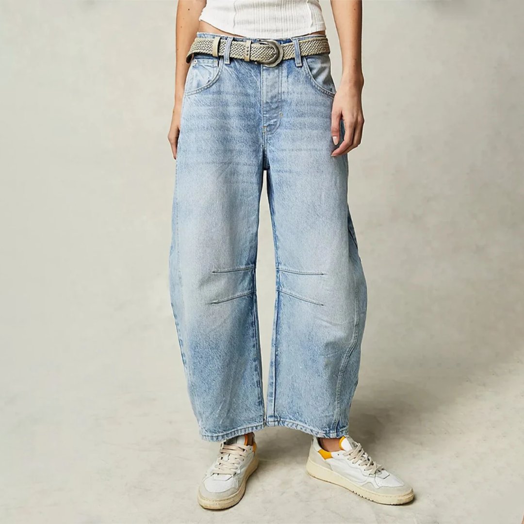 Dames Hoge Taille Wide-Leg Barrel Jeans Relaxed Fit - Light Blue