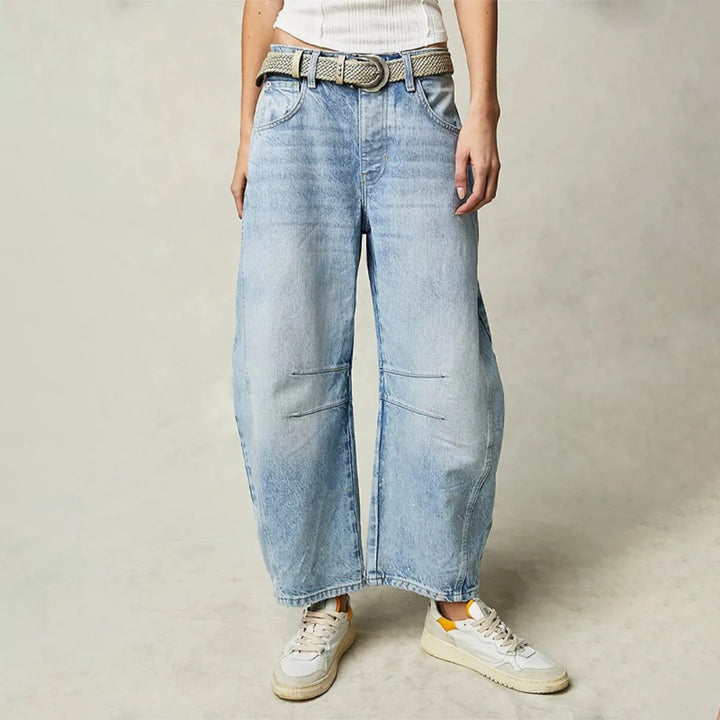 Dames Hoge Taille Wide-Leg Barrel Jeans Relaxed Fit - Light Blue