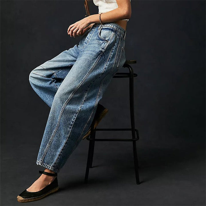 Dames Hoge Taille Wide-Leg Barrel Jeans Relaxed Fit