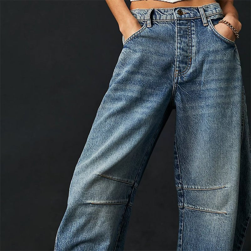 Dames Hoge Taille Wide-Leg Barrel Jeans Relaxed Fit