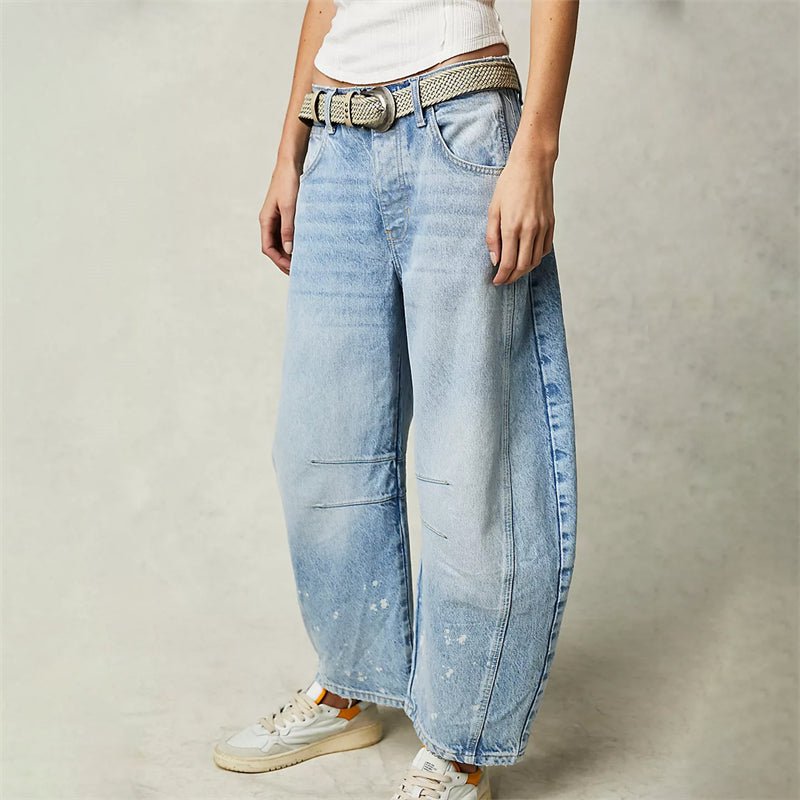 Dames Hoge Taille Wide-Leg Barrel Jeans Relaxed Fit