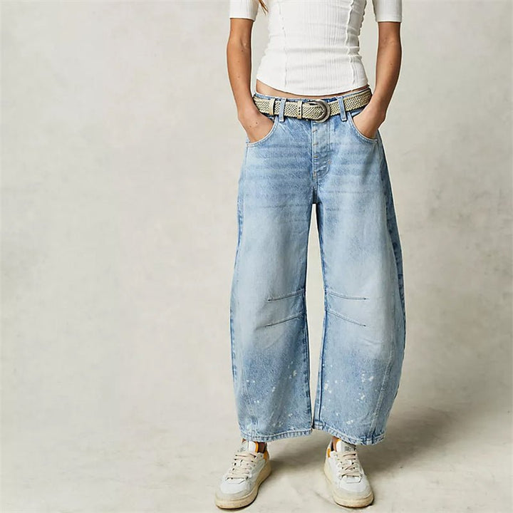 Dames Hoge Taille Wide-Leg Barrel Jeans Relaxed Fit