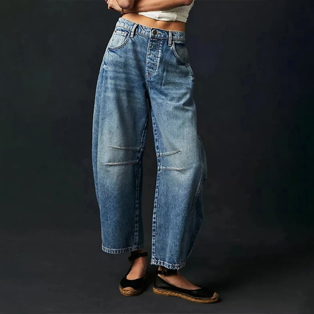 Dames Hoge Taille Wide-Leg Barrel Jeans Relaxed Fit - Dark Blue