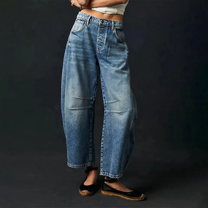 Dames Hoge Taille Wide-Leg Barrel Jeans Relaxed Fit - Dark Blue