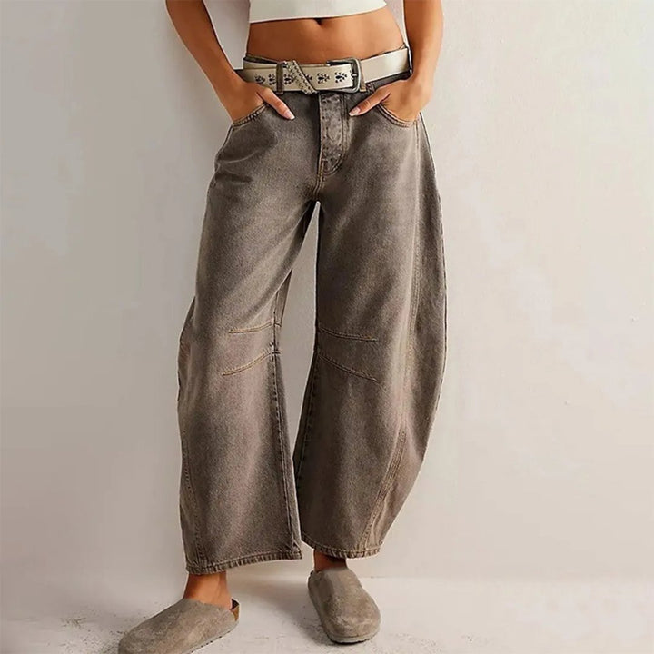 Dames Hoge Taille Wide-Leg Barrel Jeans Relaxed Fit - Dark Gray