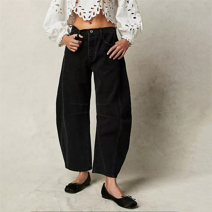 Dames Hoge Taille Wide-Leg Barrel Jeans Relaxed Fit - Black