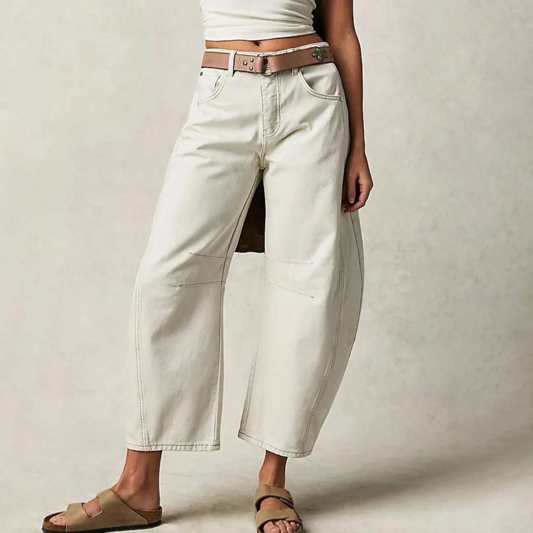 Dames Hoge Taille Wide-Leg Barrel Jeans Relaxed Fit - White