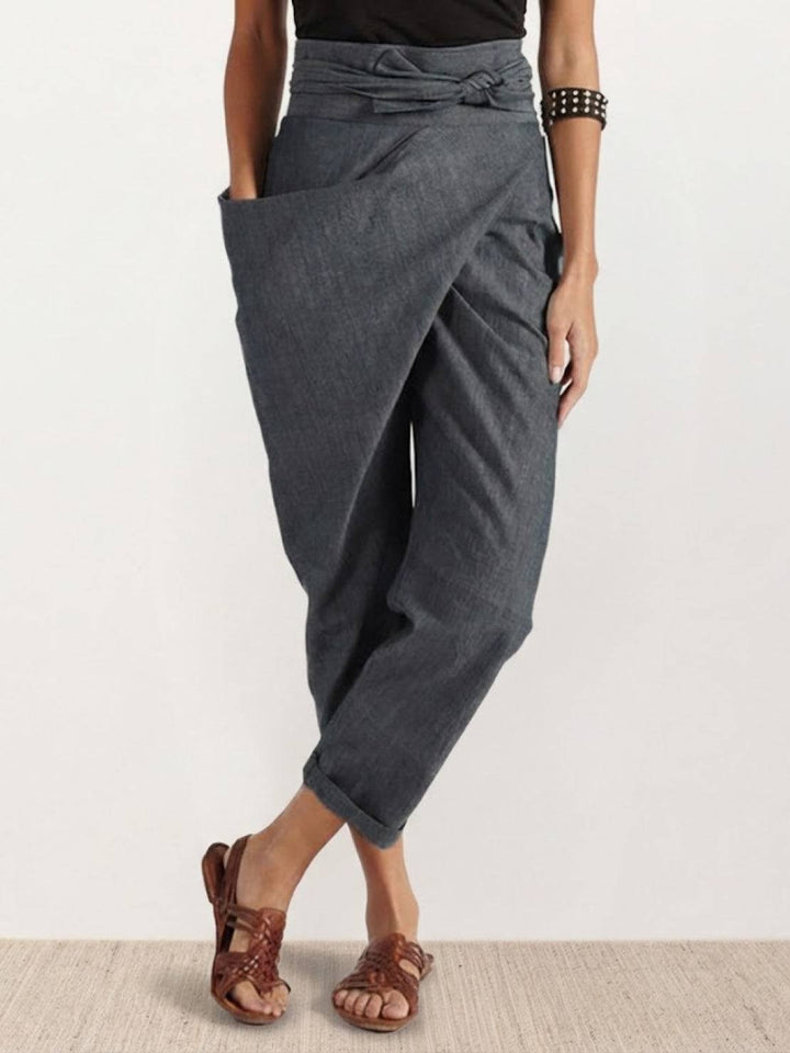 Dames Hoge Taille Wikkel Cropped Toelopende Broek - Gray