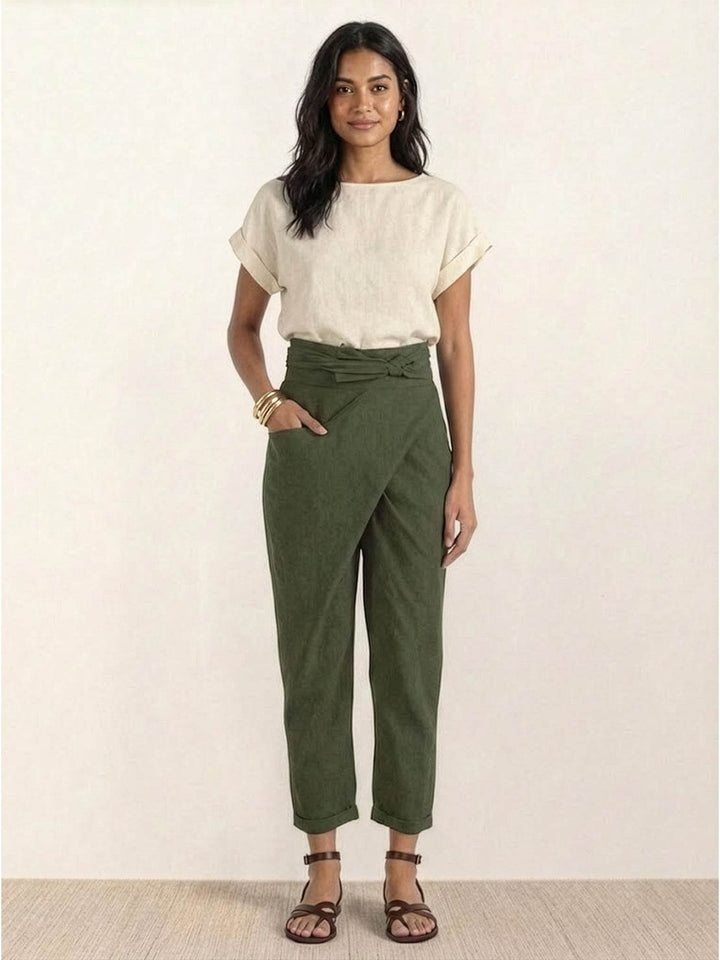 Dames Hoge Taille Wikkel Cropped Toelopende Broek