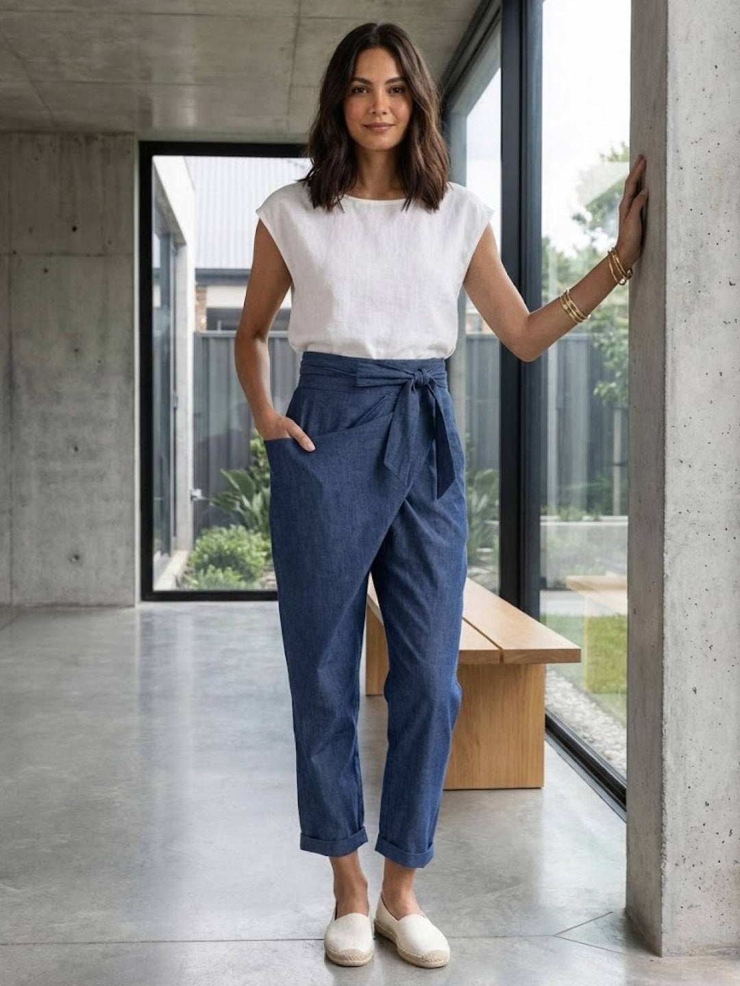 Dames Hoge Taille Wikkel Cropped Toelopende Broek