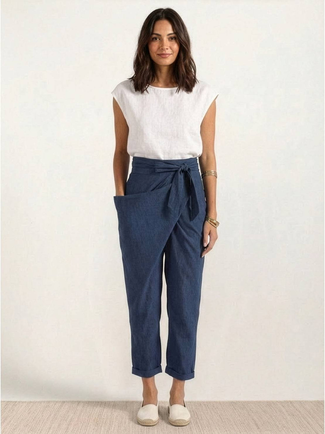 Dames Hoge Taille Wikkel Cropped Toelopende Broek