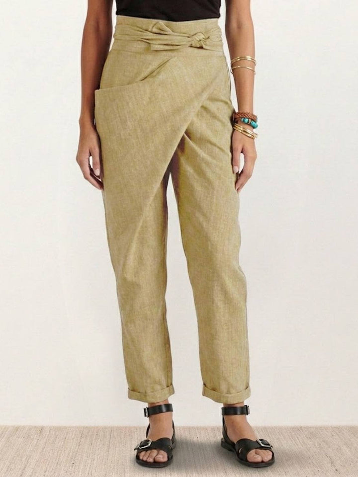 Dames Hoge Taille Wikkel Cropped Toelopende Broek - Khaki