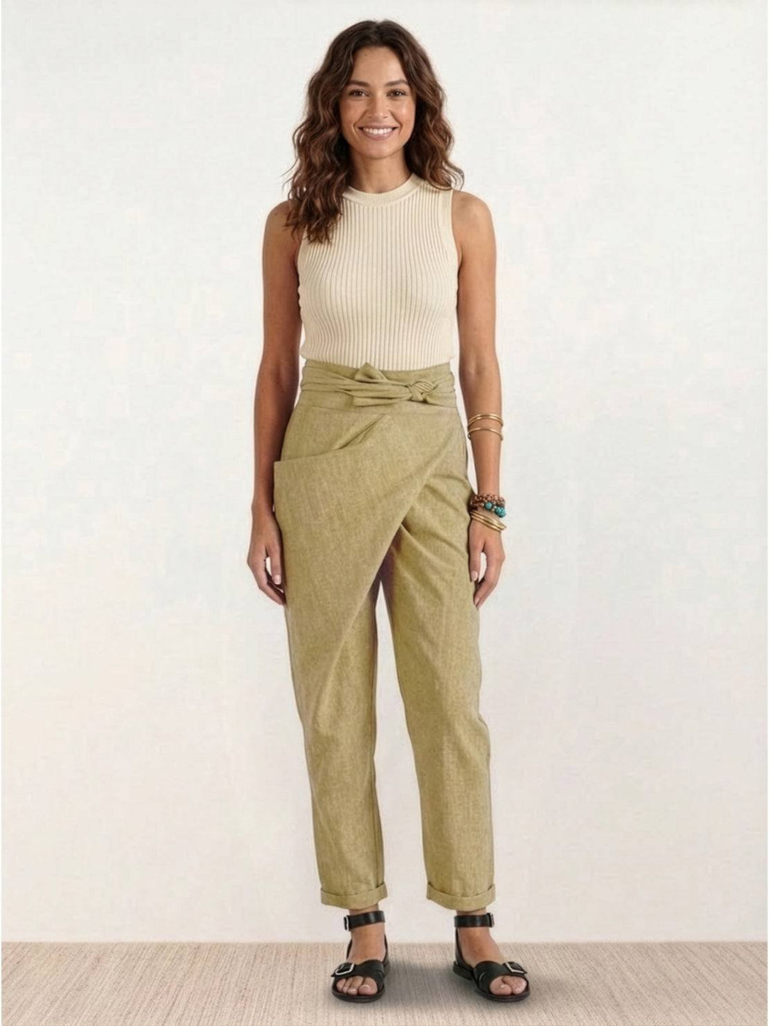 Dames Hoge Taille Wikkel Cropped Toelopende Broek