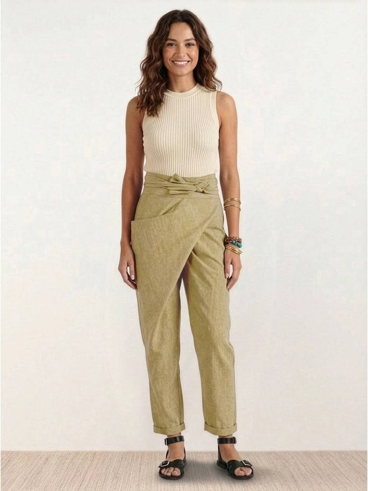 Dames Hoge Taille Wikkel Cropped Toelopende Broek