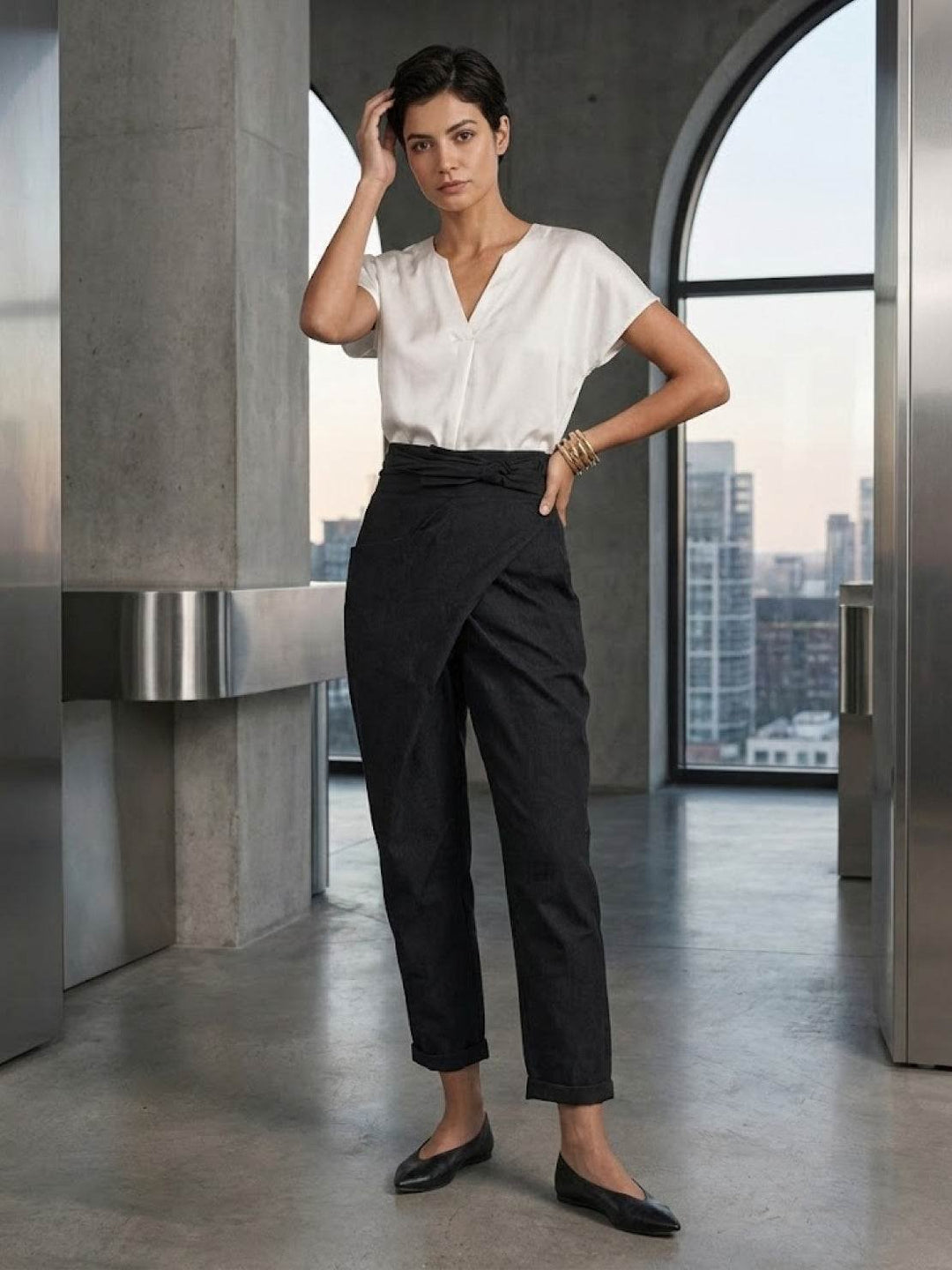 Dames Hoge Taille Wikkel Cropped Toelopende Broek