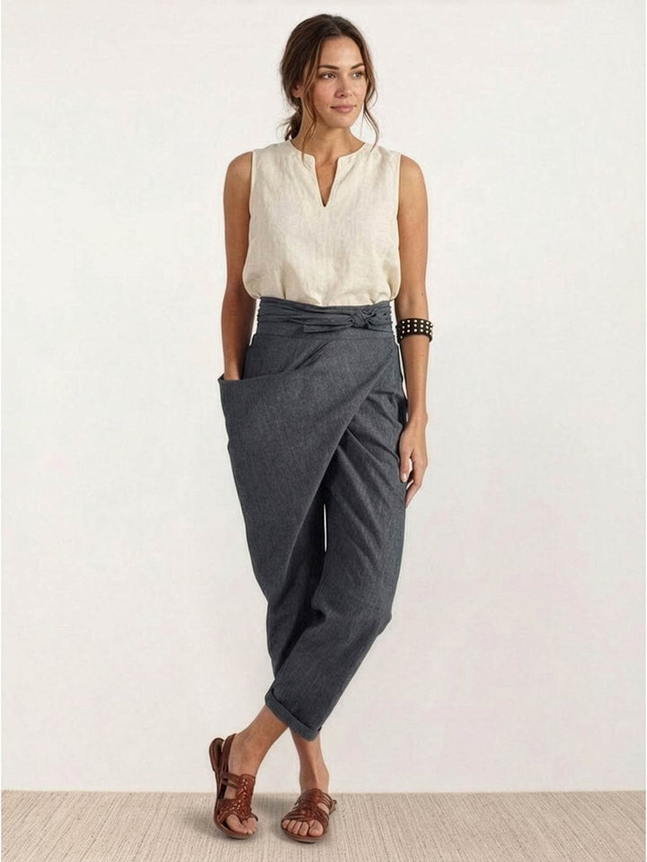 Dames Hoge Taille Wikkel Cropped Toelopende Broek