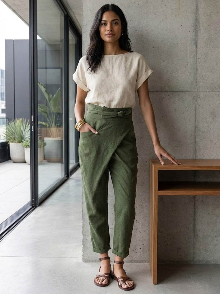 Dames Hoge Taille Wikkel Cropped Toelopende Broek
