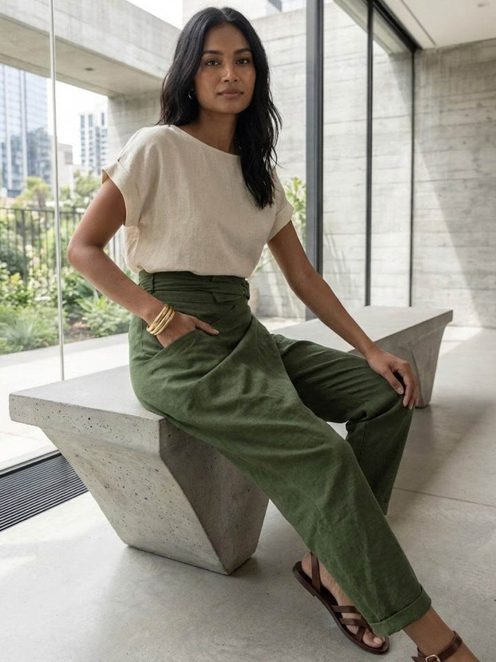 Dames Hoge Taille Wikkel Cropped Toelopende Broek