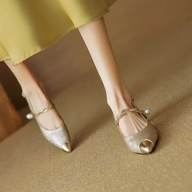 Dames Jacquard Slingback Pumps Parel Twisted Bandje Kitten Hak