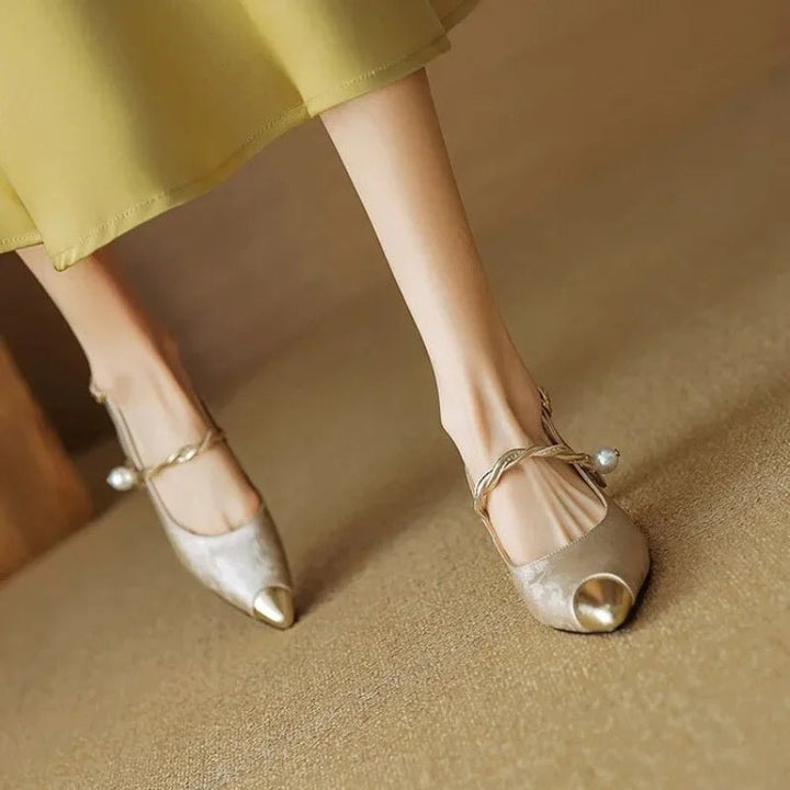 Dames Jacquard Slingback Pumps Parel Twisted Bandje Kitten Hak