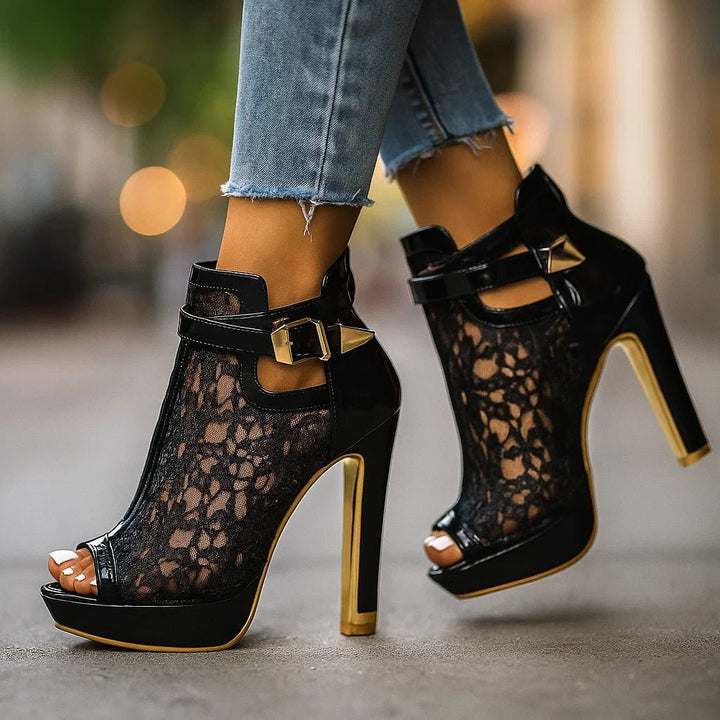 Dames Kant Peep-Toe Stiletto Hakken Enkelbandje Pumps