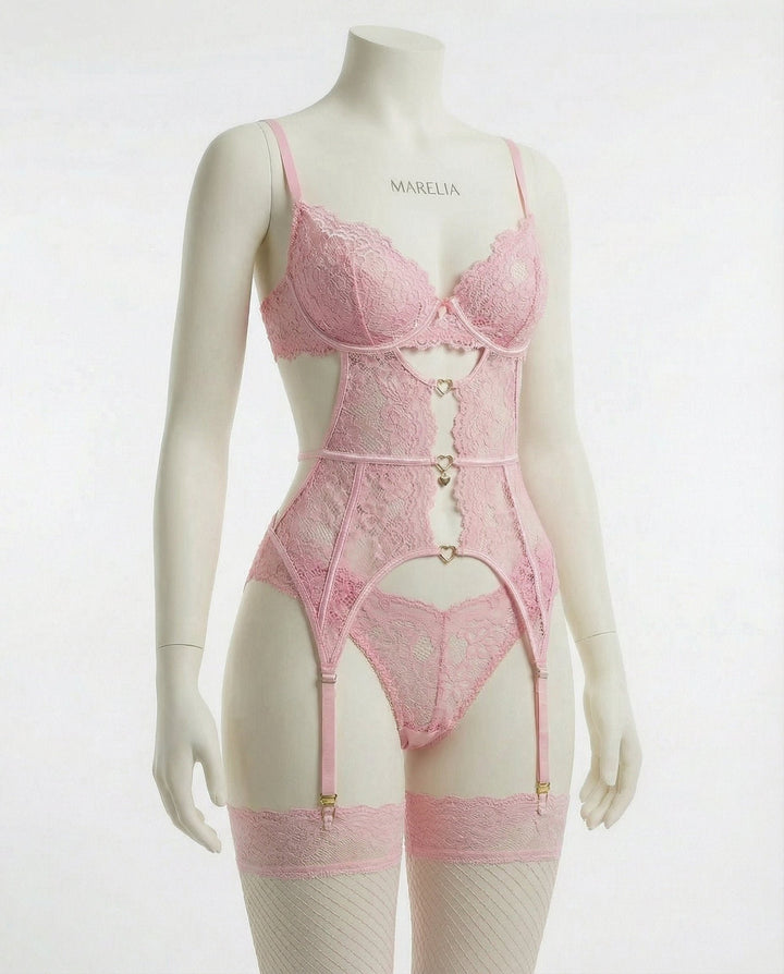 Dames Kanten Lingerie Set met Beugel BH Jarretellegordel Slip en Kousen
