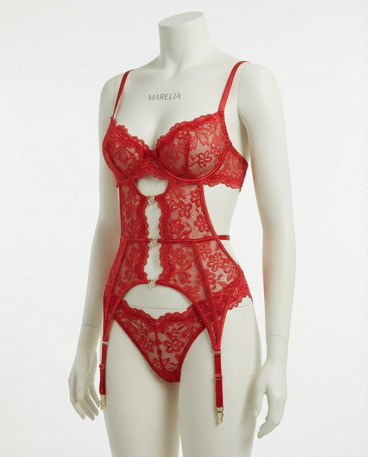 Dames Kanten Lingerie Set met Beugel BH Jarretellegordel Slip en Kousen