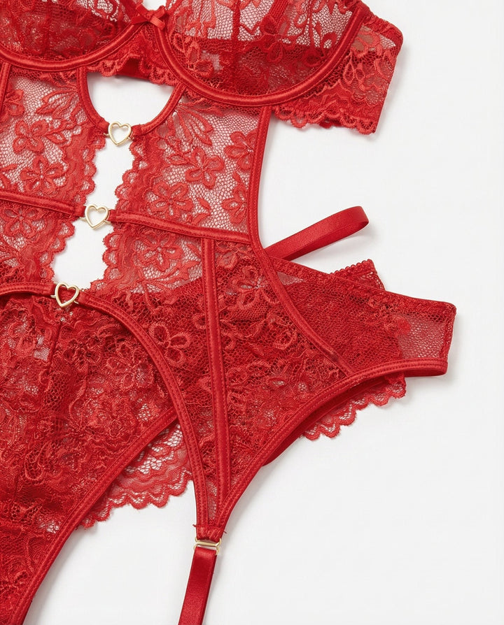 Dames Kanten Lingerie Set met Beugel BH Jarretellegordel Slip en Kousen