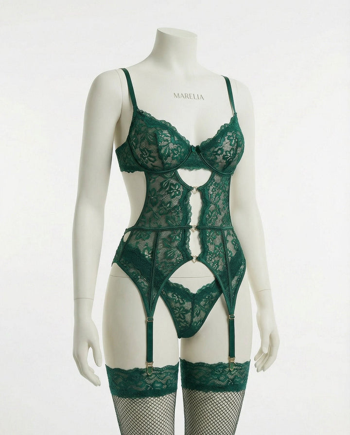 Dames Kanten Lingerie Set met Beugel BH Jarretellegordel Slip en Kousen