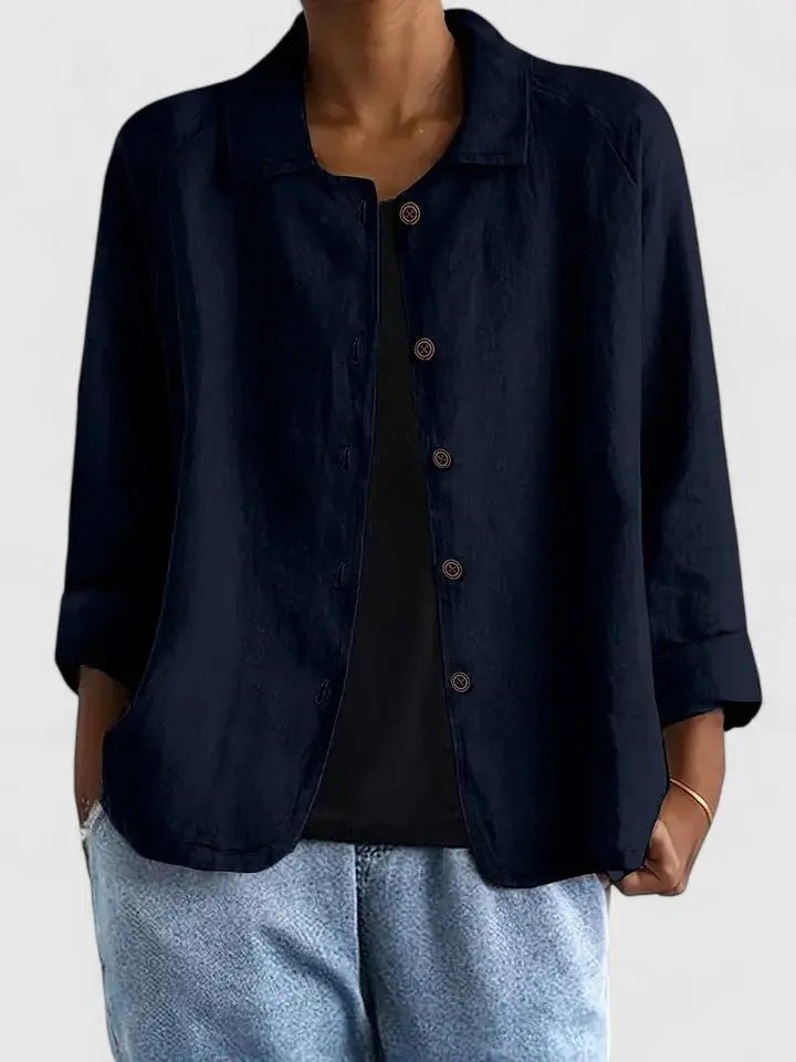 Dames Katoenen Lichtgewicht Knoop Blazer - Navy Blue