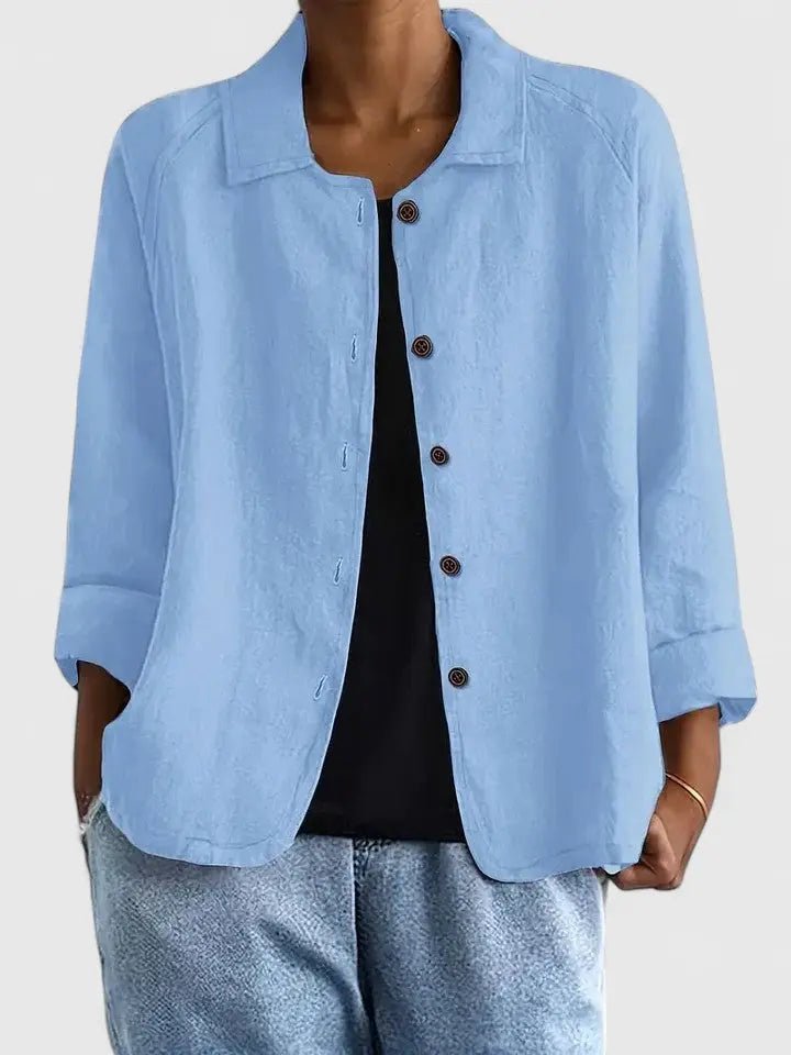 Dames Katoenen Lichtgewicht Knoop Blazer - Light Blue