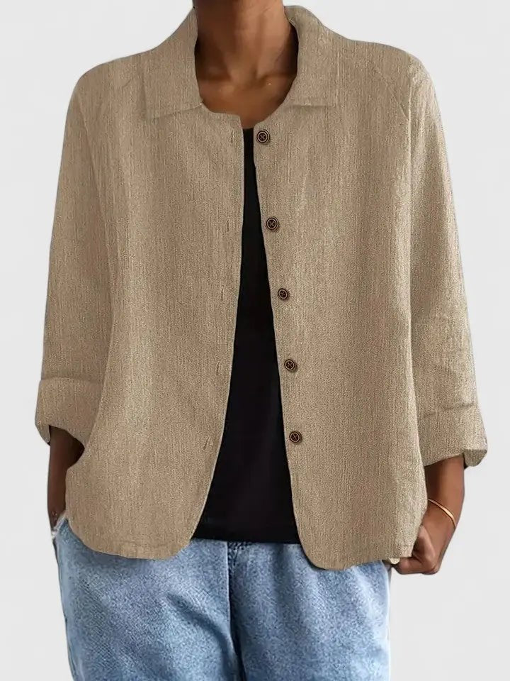 Dames Katoenen Lichtgewicht Knoop Blazer - Khaki