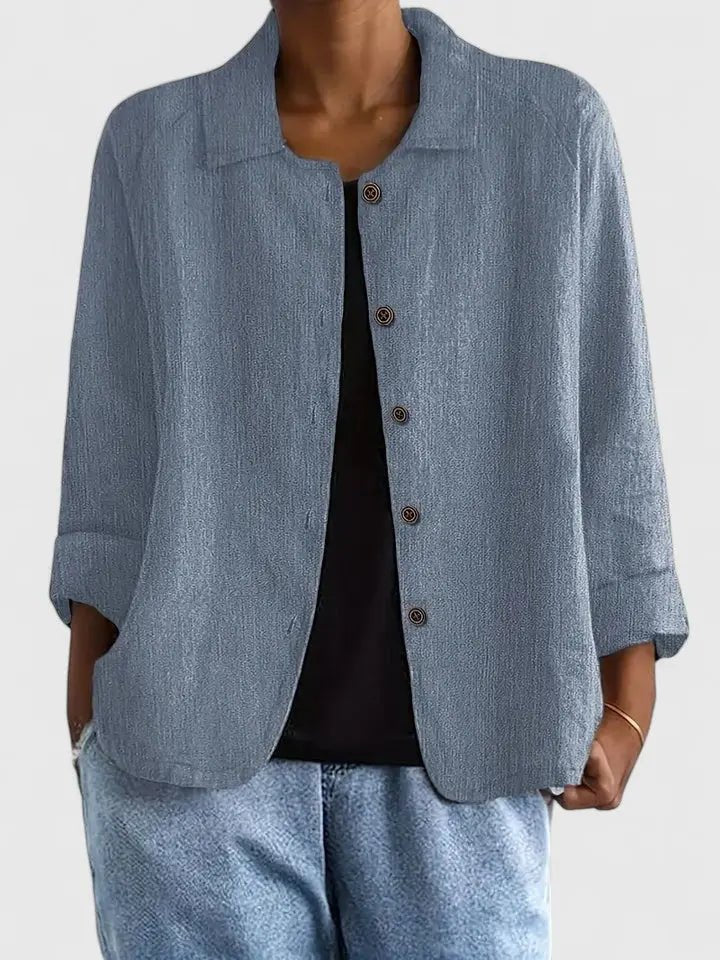 Dames Katoenen Lichtgewicht Knoop Blazer - Blue Gray