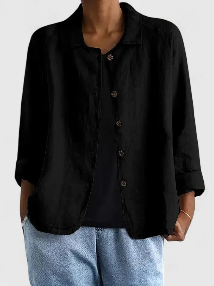 Dames Katoenen Lichtgewicht Knoop Blazer - Black