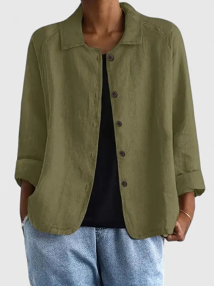 Dames Katoenen Lichtgewicht Knoop Blazer - Olive